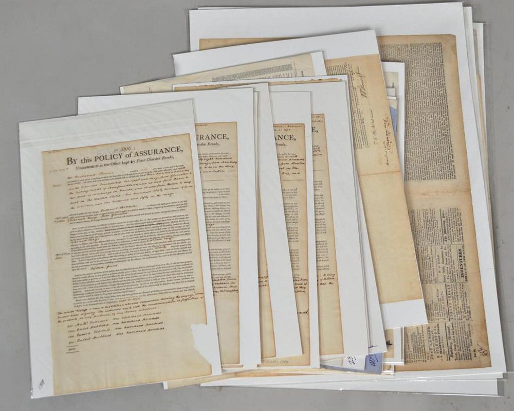 Appraisal: Large Collection th C MA Shipping Documents including marine insurance