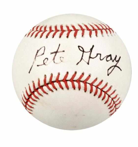 Appraisal: Autographed Pete Gray American Rawlings Baseball Signed in black pen