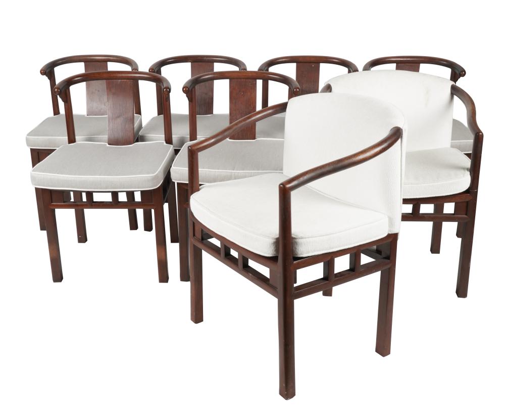 Appraisal: EIGHT CHINESE-STYLE DINING CHAIRSunsigned comprising two armchairs with backrests upholstered