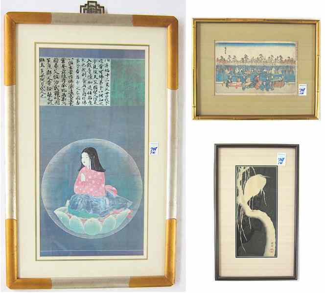 Appraisal: TWO JAPANESE COLOR WOODCUTS a Chinese lithograph Utagawa I Ando