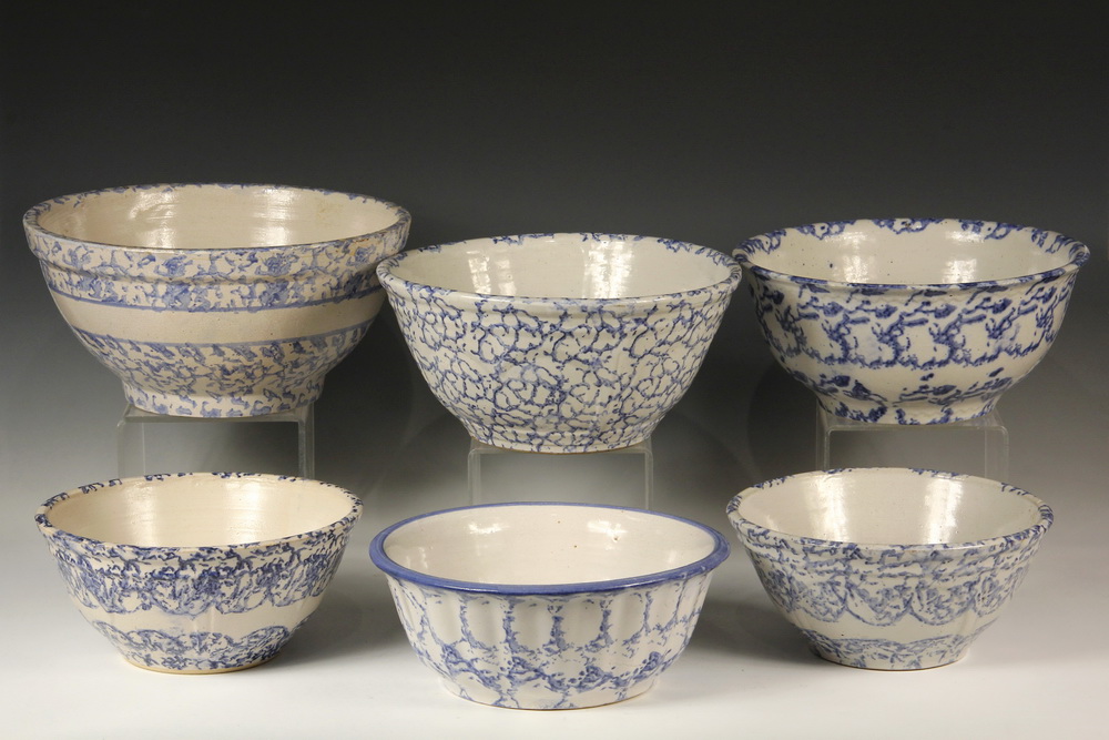 Appraisal: BLUE SPONGEWEAR MIXING BOWLS - th c New England Stoneware