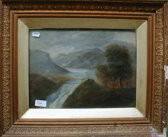 Appraisal: A gilt framed highland landscape oil with a waterfall x