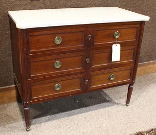 Appraisal: French Louis XVI style mahogany and marble top commode French