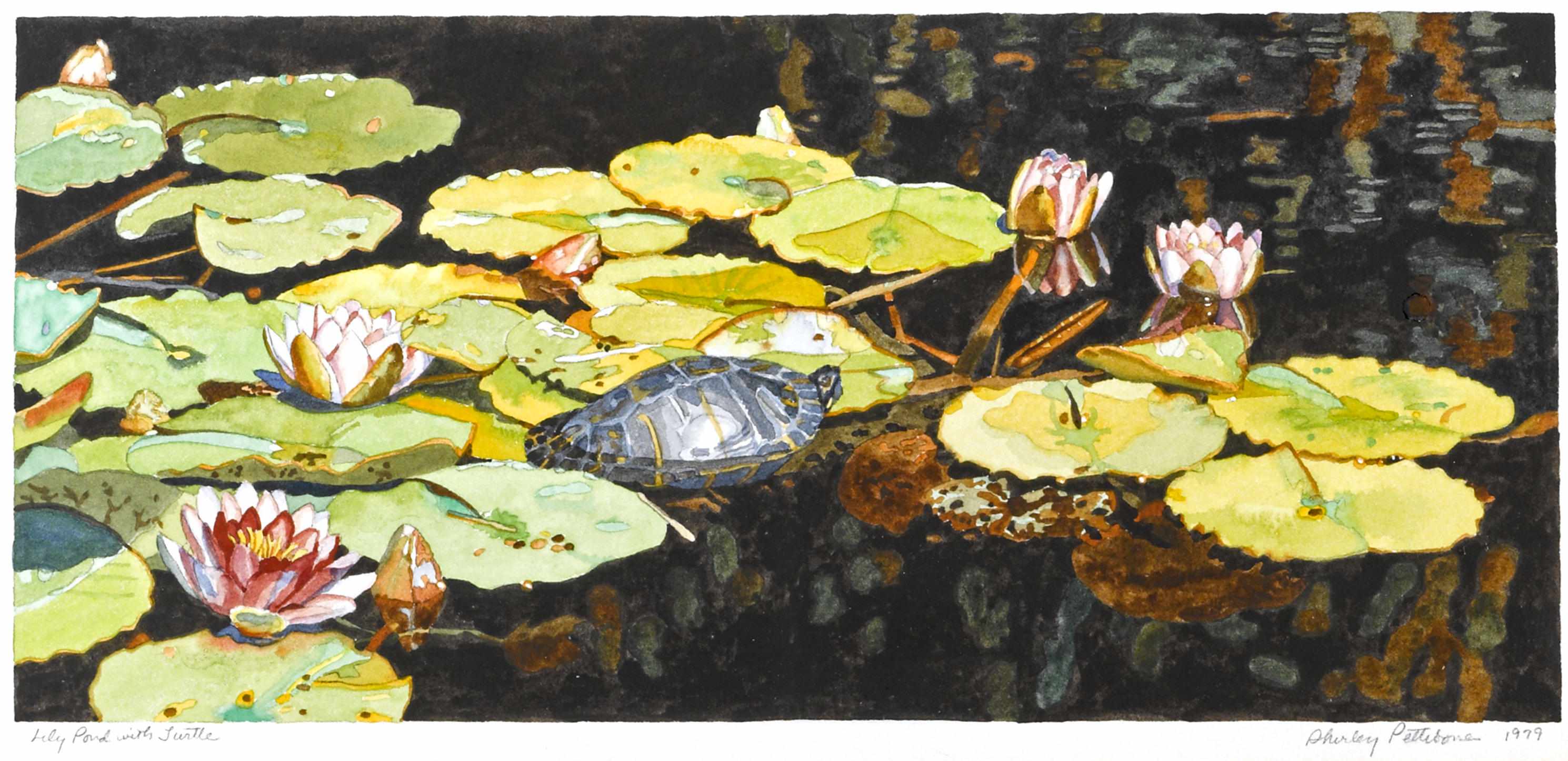 Appraisal: Shirley Pettibone American born Lily Pond with Turtle signed and