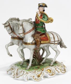 Appraisal: German Unterweissbach polychrome decorated figural group depicting a musketeer on