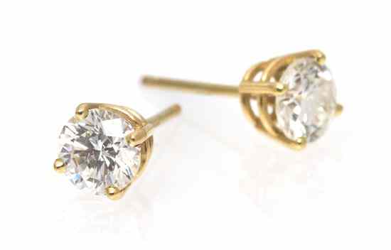 Appraisal: A Pair of Karat Yellow Gold and Diamond Stud Earrings