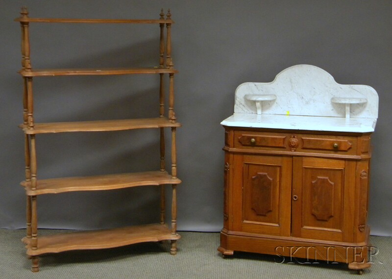 Appraisal: Victorian Walnut Five-tier What-not and a Marble-top Walnut Commode what-not