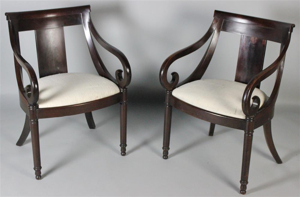 Appraisal: PAIR OF CLASSICAL STYLE MAHOGANY ARM CHAIRS molded curved back