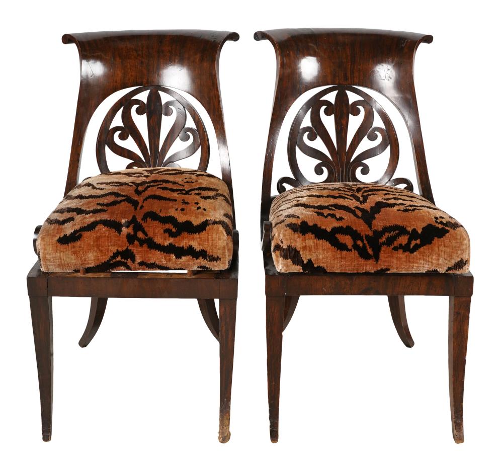 Appraisal: PAIR OF BIEDERMEIER WALNUT SIDE CHAIRSthe seats covered with later