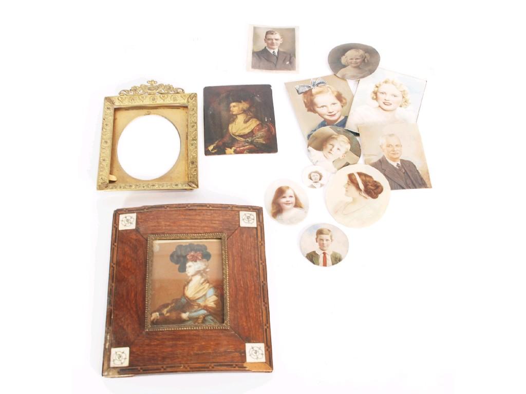 Appraisal: FIVE OVERPAINTED PHOTOGRAPHIC PORTRAIT MINIATURES unframed FIVE SIMILAR PHOTOGRAPHIC IMAGES