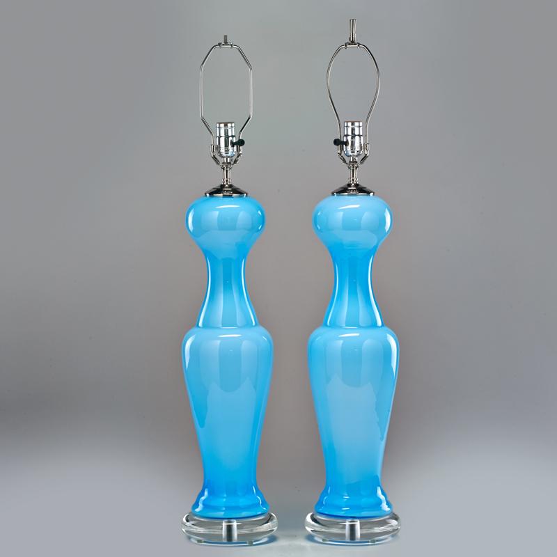 Appraisal: MURANO Pair of cased glass table lamps s Chromed fittings