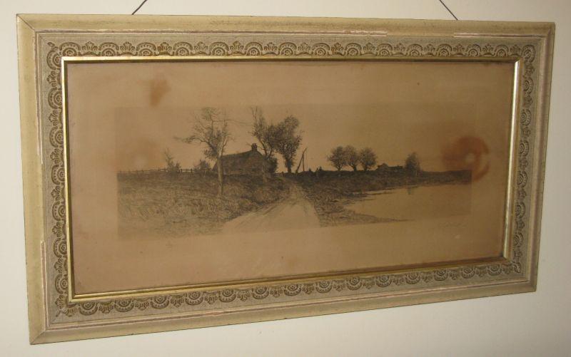 Appraisal: Framed Engraving late th c Country Lane with Homestead signature