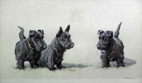 Appraisal: Ita Rennie Active circa - Pastel - Three Scottie Dogs