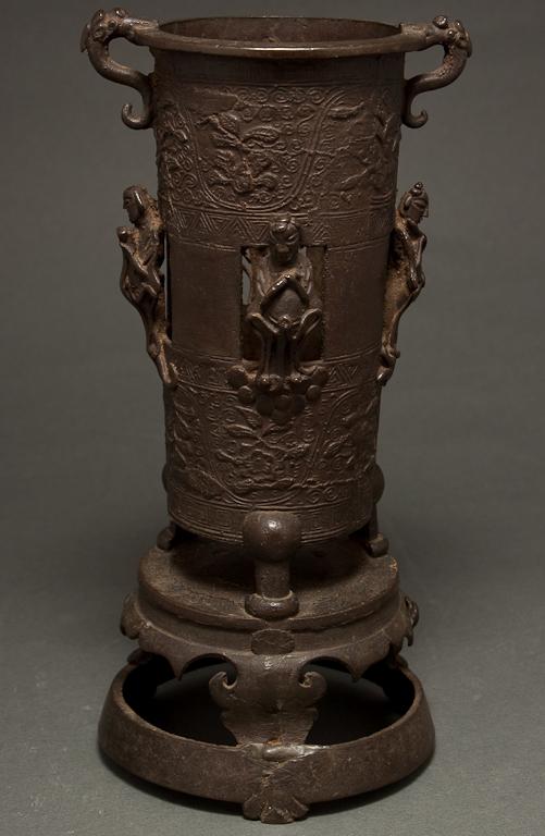 Appraisal: Chinese archaistic patinated bronze stand probably th century in H