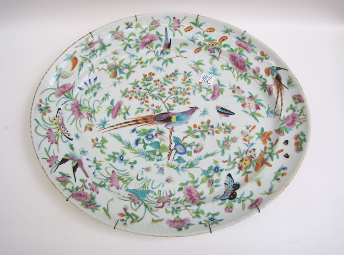 Appraisal: CHINESE HAND ENAMELED PORCELAIN PLATTER decorated with flowers birds and