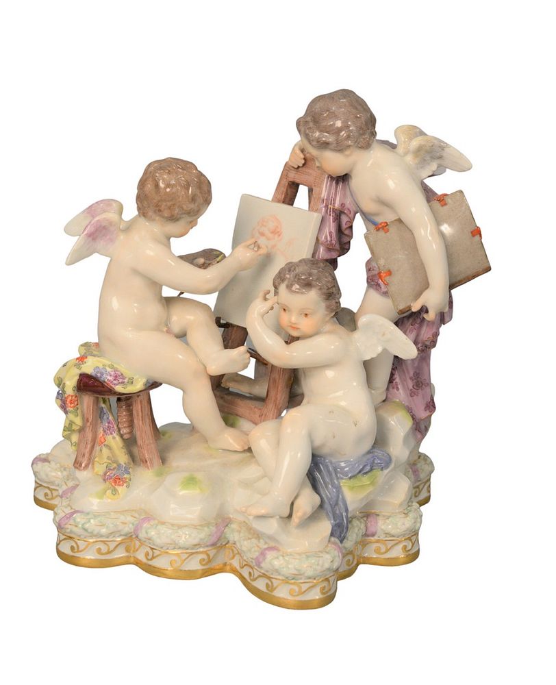 Appraisal: Meissen Porcelain Figural Group having three winged Puttis painting a