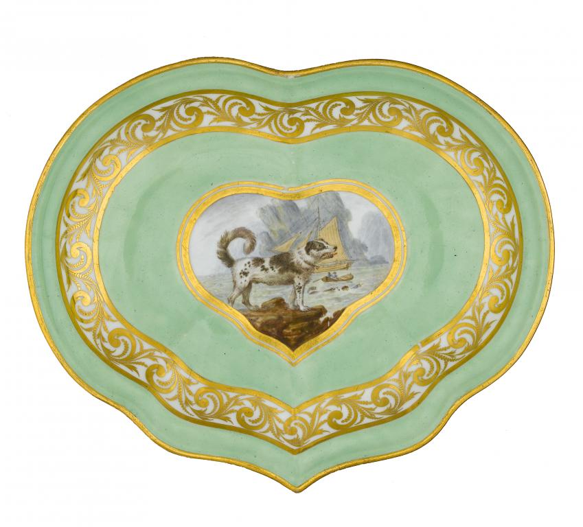 Appraisal: A DERBY KIDNEY SHAPED DESSERT DISH painted by John Brewer