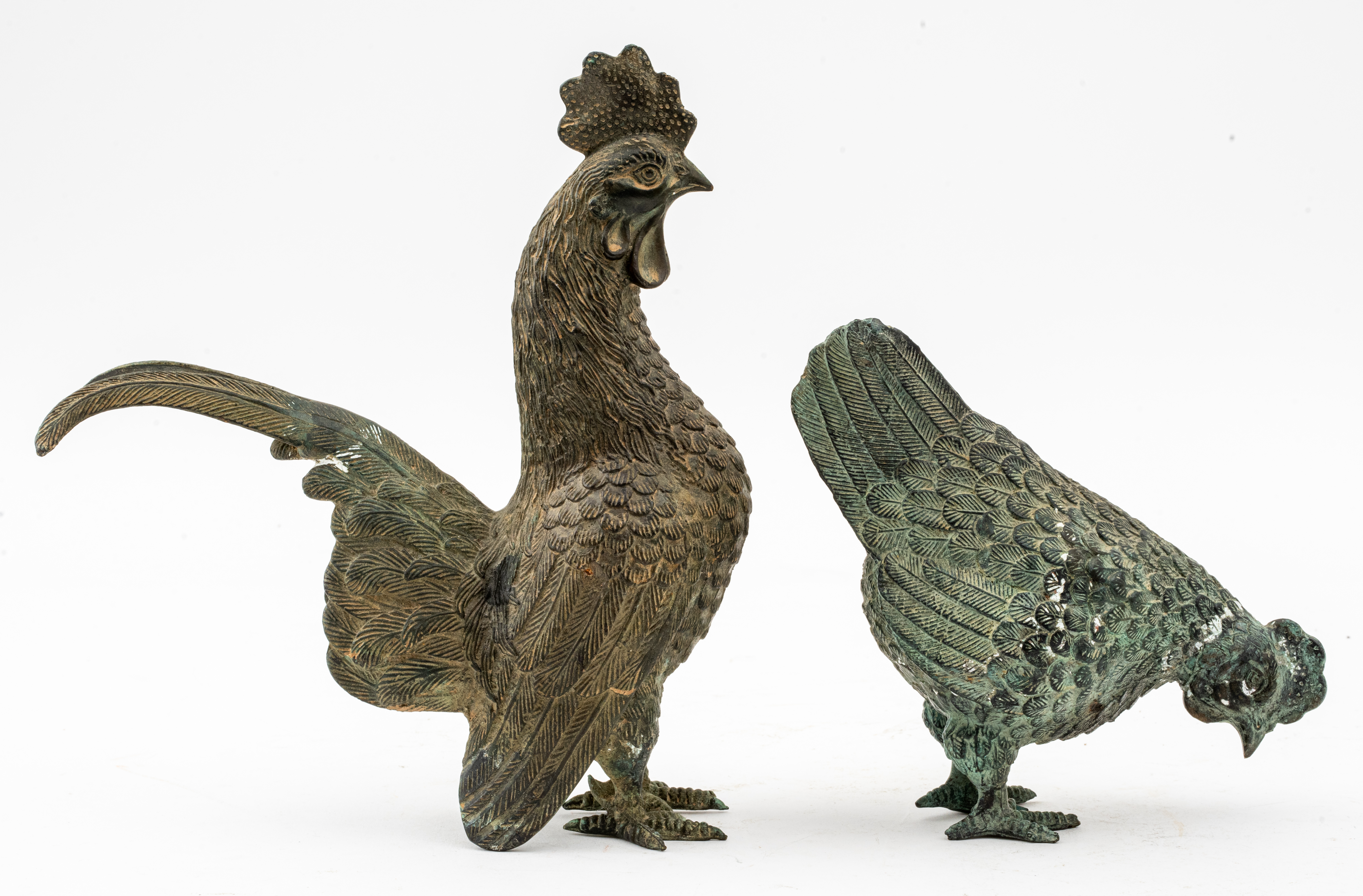 Appraisal: MEIJI STYLE BRONZE SCULPTURES OF ROOSTER HEN PR Associated pair