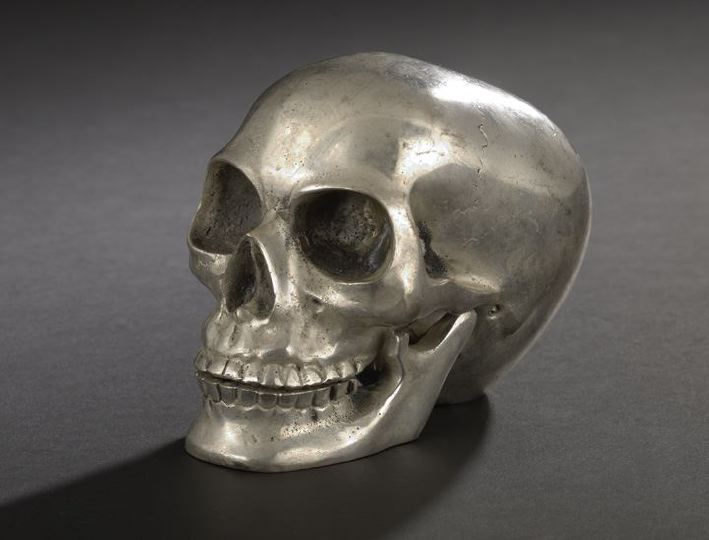 Appraisal: Continental Bronze Argente Skull Paperweight realistically modeled in the form