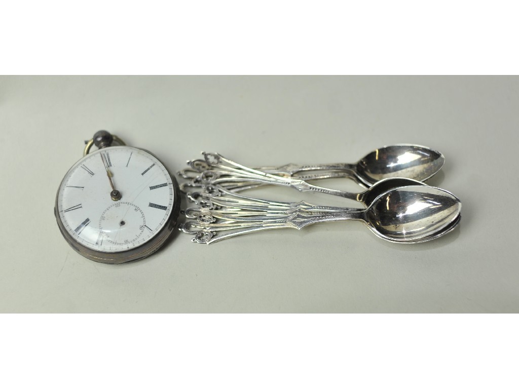 Appraisal: Lot comprising silver pocket watch and six silver coffee spoons