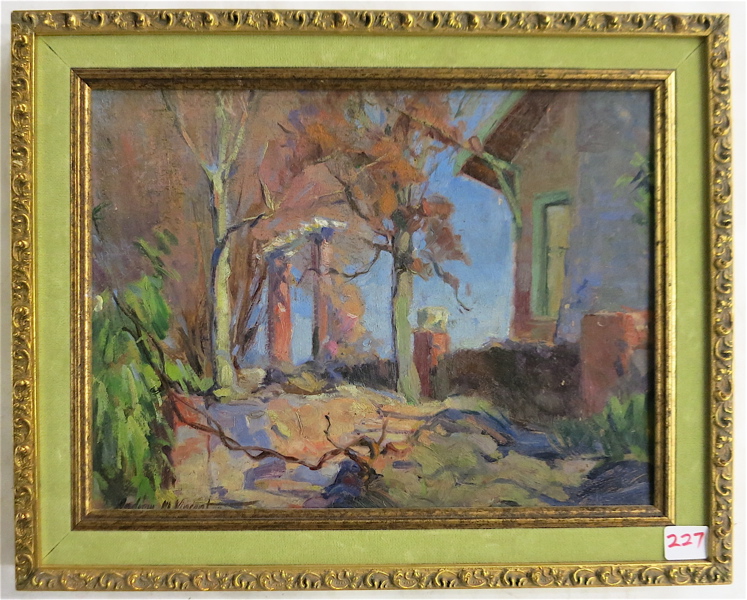 Appraisal: ANDREW VINCENT OIL ON BOARD Oregon Kansas - Courtyard Image