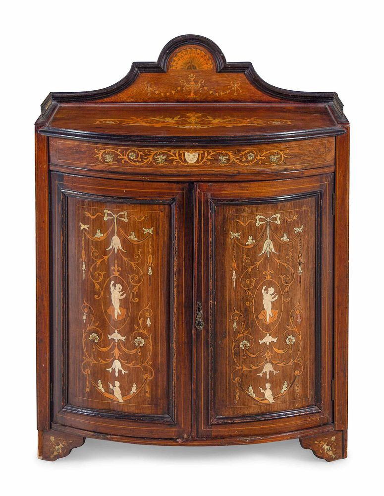 Appraisal: An Italian Neoclassical Style Marquetry Decorated Walnut Cabinet An Italian