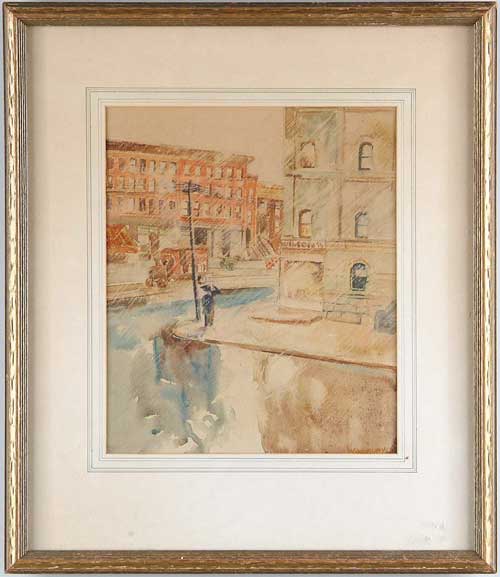 Appraisal: CHARLES HERBERT WOODBURY American - BOSTON STREET SCENE Watercolor scene