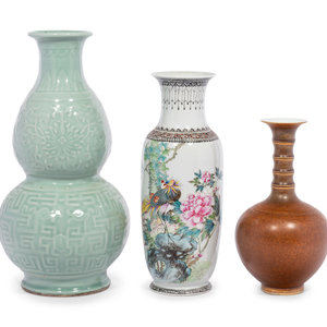 Appraisal: Three Chinese Porcelain Vases TH CENTURY comprising a celadon glazed