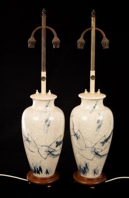 Appraisal: A pair of Eastern blue and white lamp bases decorated