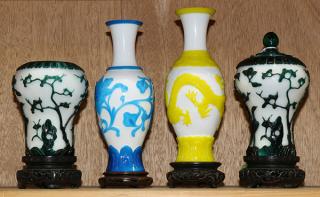 Appraisal: Four Chinese Peking Glass Vases lot of One shelf of