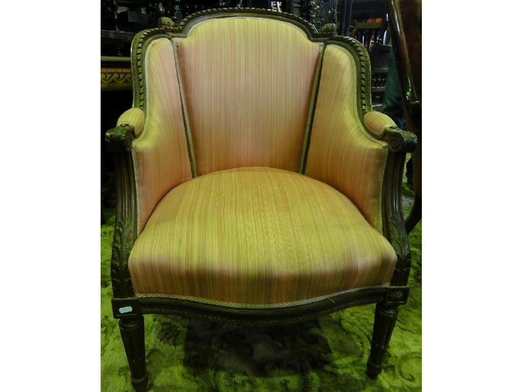 Appraisal: A th century continental armchair with pink striped upholstered seat