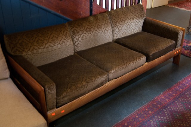 Appraisal: 'S BLACKWOOD UPHOLSTERED THREE SEATER SOFA