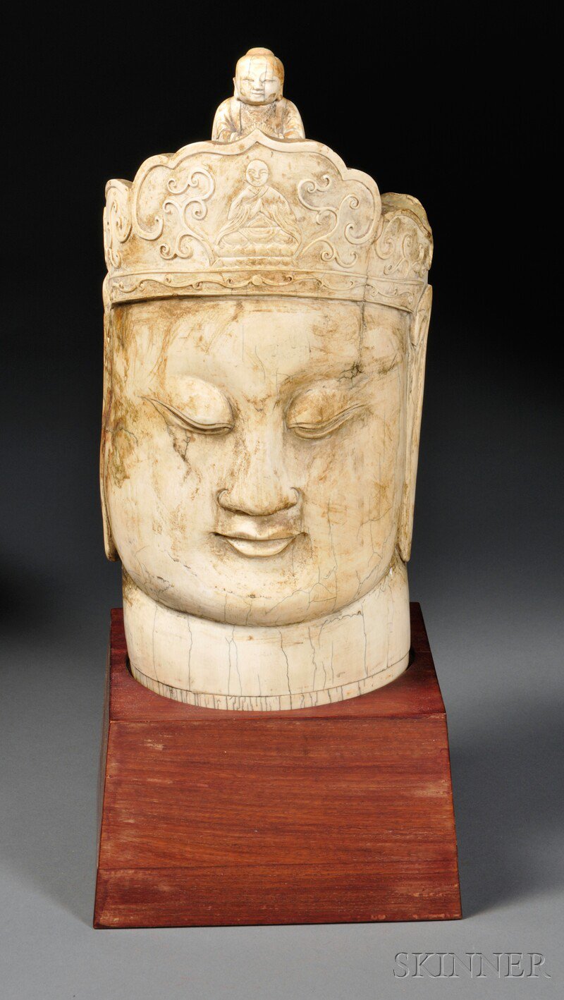 Appraisal: Ivory Buddha Head on Stand China th century depicted with