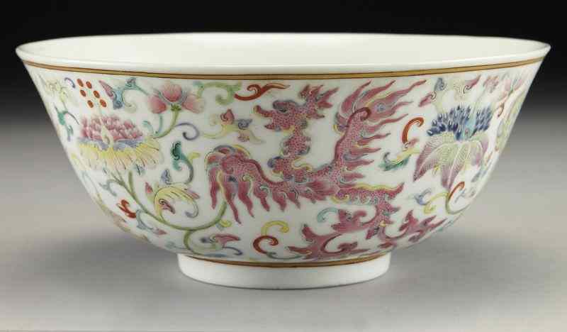 Appraisal: Chinese Daoguang Imperial famille rose porcelainbowl depicting flowers and phoenix