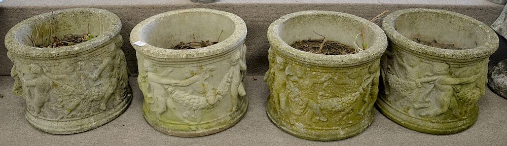 Appraisal: Set of four round cement urns ht in dia in