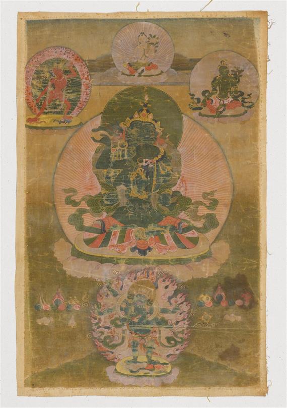 Appraisal: TANGKA OF YAB-YUM VAJRADHARA Tibet th c x cm The