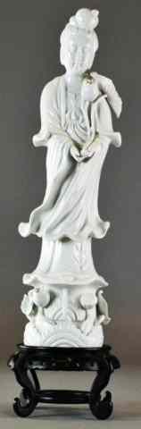 Appraisal: Chinese Blanc De Chine Guan Yin StandDepicting a porcelain standing