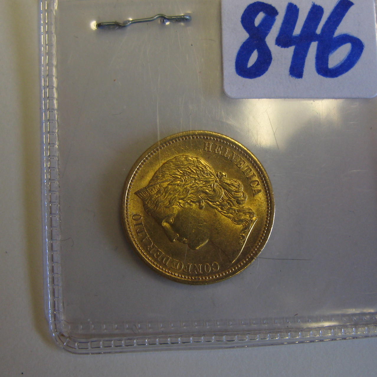 Appraisal: SWISS TWENTY FRANCS GOLD COIN obverse of side profile female