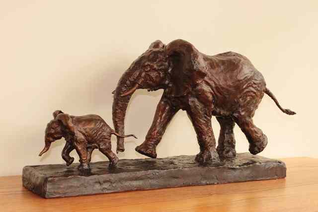 Appraisal: NICOLA TOMS BRITISH TH CENTURY - MOTHER AND BABY ELEPHANT