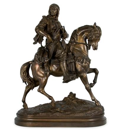 Appraisal: Spelter Equestrian Figural Group of an Arab Cavalier Estimate -