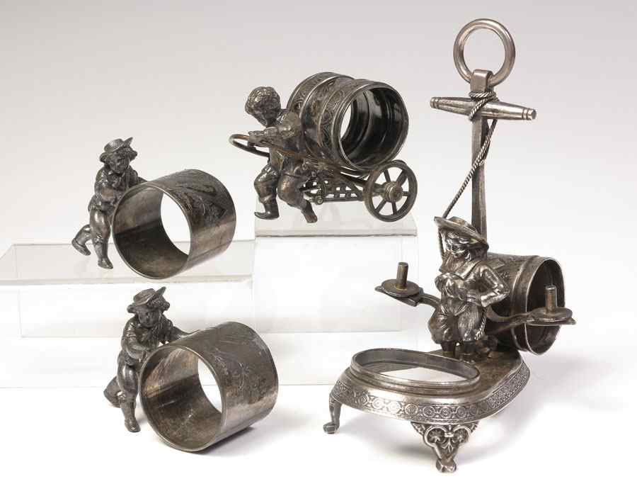 Appraisal: FIGURAL CHILDREN SILVERPLATE NAPKIN RINGS total pieces to include Meriden