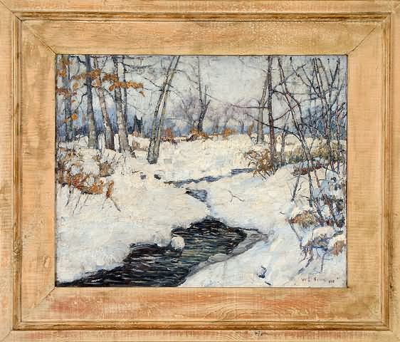 Appraisal: Winter scene with creek oil on canvas x SLR W