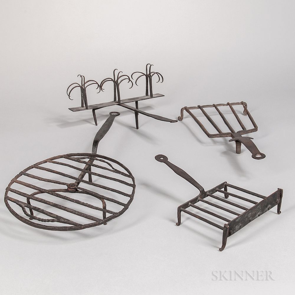 Appraisal: Three Wrought Iron Broilers a Trivet and a Toaster Three