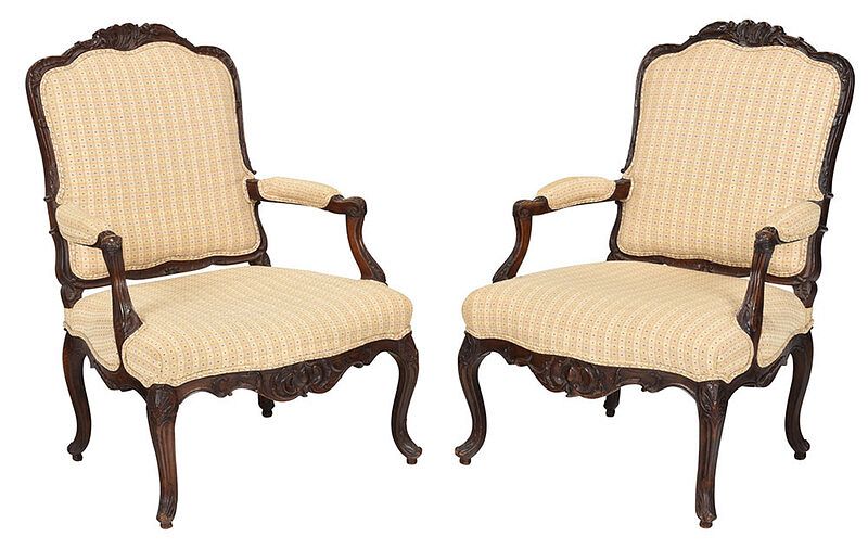 Appraisal: Pair Louis XV Style Carved Open Arm Chairs French th