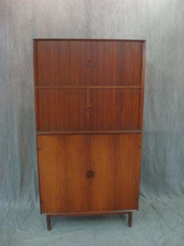 Appraisal: Danish Modern Tambour Topped Chest Chest with a tambour Cabinet