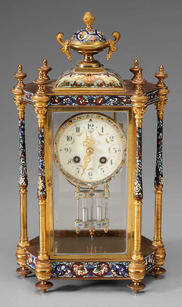 Appraisal: French Champleve Shelf Clock late th early th century hexagonal