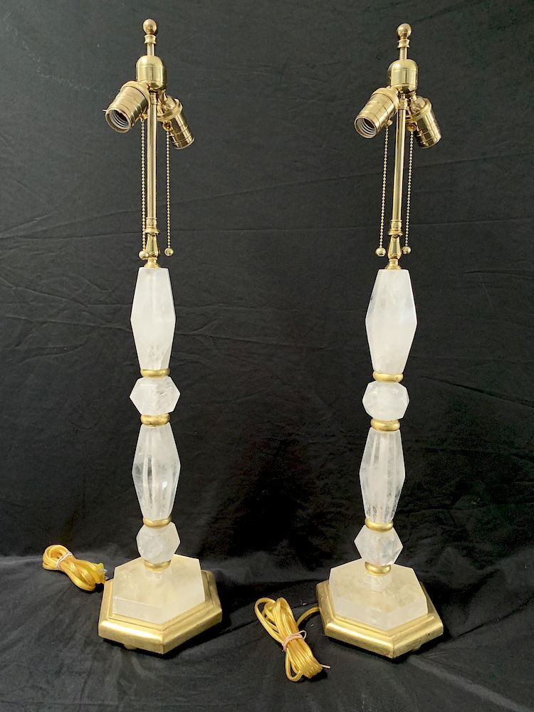 Appraisal: Vintage Pair Of Gilt Wood And Rock Crystal Lamps From