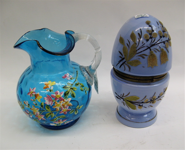 Appraisal: CLASS PITCHER AND A DRINKS SET the blue glass pitcher