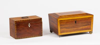 Appraisal: An early th Century satin birch tea caddy with tunbridge