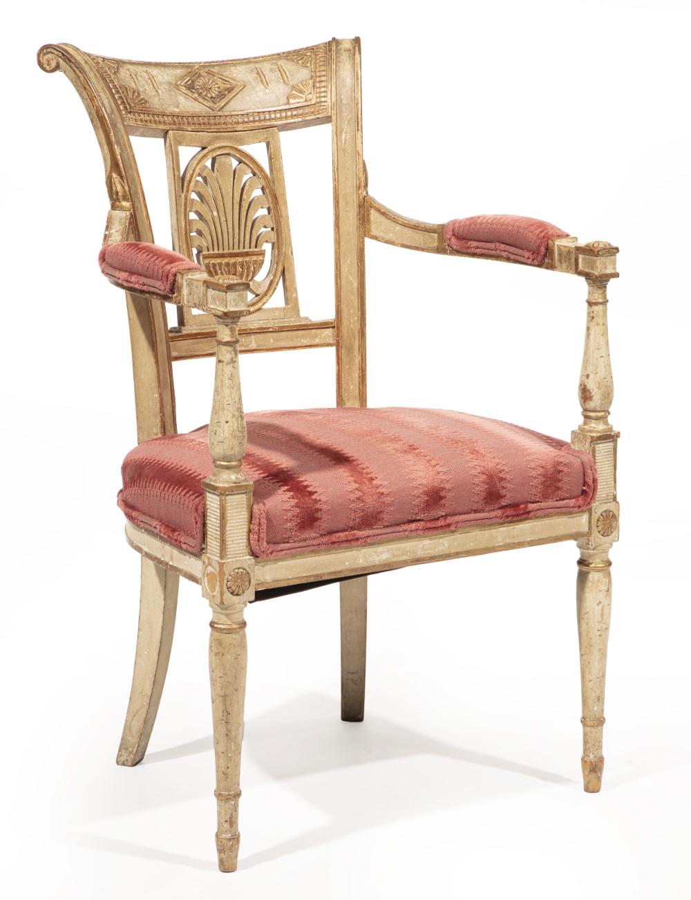 Appraisal: Antique Directoire-Style Creme Peinte and Parcel Gilt Fauteuil scrolled crest